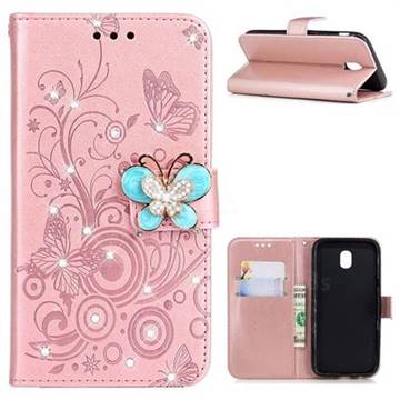 Embossing Butterfly Circle Rhinestone Leather Wallet Case for Samsung Galaxy J5 2017 J530 Eurasian - Rose Gold