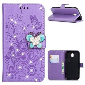 Embossing Butterfly Circle Rhinestone Leather Wallet Case for Samsung Galaxy J5 2017 J530 Eurasian - Purple