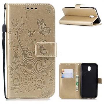Intricate Embossing Butterfly Circle Leather Wallet Case for Samsung Galaxy J5 2017 J530 Eurasian - Champagne