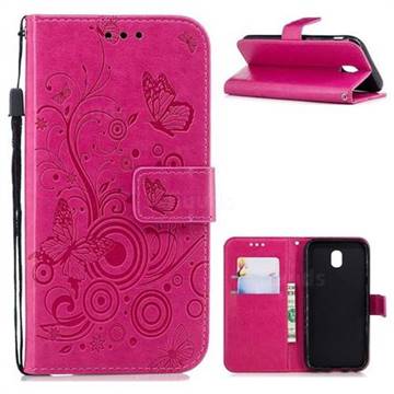 Intricate Embossing Butterfly Circle Leather Wallet Case for Samsung Galaxy J5 2017 J530 Eurasian - Red