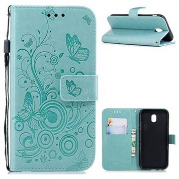 Intricate Embossing Butterfly Circle Leather Wallet Case for Samsung Galaxy J5 2017 J530 Eurasian - Cyan