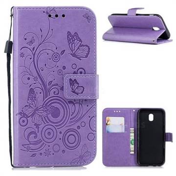 Intricate Embossing Butterfly Circle Leather Wallet Case for Samsung Galaxy J5 2017 J530 Eurasian - Purple