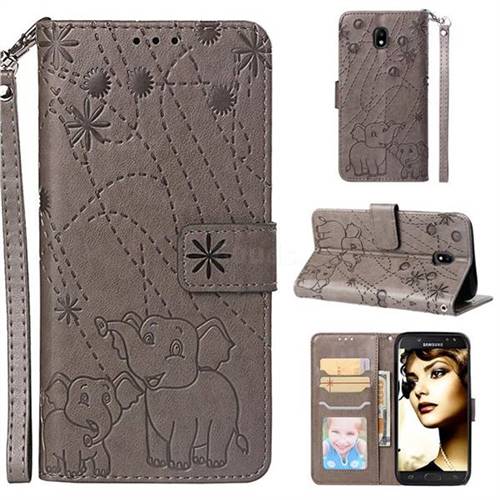Embossing Fireworks Elephant Leather Wallet Case for Samsung Galaxy J5 2017 J530 Eurasian - Gray