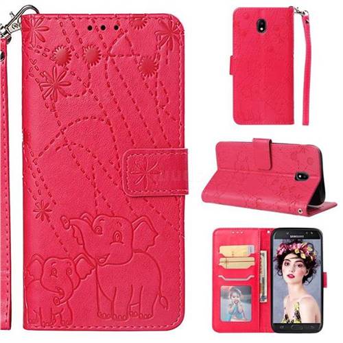 Embossing Fireworks Elephant Leather Wallet Case for Samsung Galaxy J5 2017 J530 Eurasian - Red