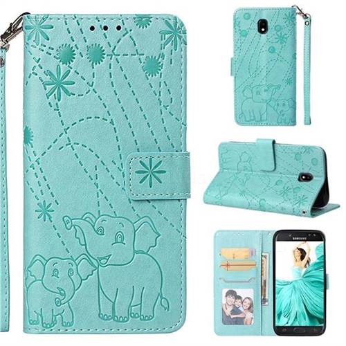 Embossing Fireworks Elephant Leather Wallet Case for Samsung Galaxy J5 2017 J530 Eurasian - Green