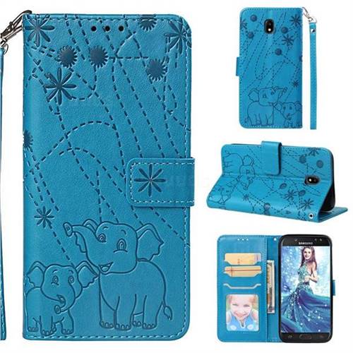Embossing Fireworks Elephant Leather Wallet Case for Samsung Galaxy J5 2017 J530 Eurasian - Blue