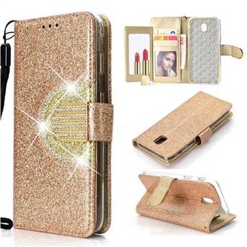Glitter Diamond Buckle Splice Mirror Leather Wallet Phone Case for Samsung Galaxy J5 2017 J530 Eurasian - Golden