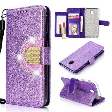 Glitter Diamond Buckle Splice Mirror Leather Wallet Phone Case for Samsung Galaxy J5 2017 J530 Eurasian - Purple