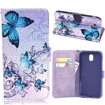 Blue Butterfly Laser Light PU Leather Wallet Case for Samsung Galaxy J5 2017 J530 Eurasian
