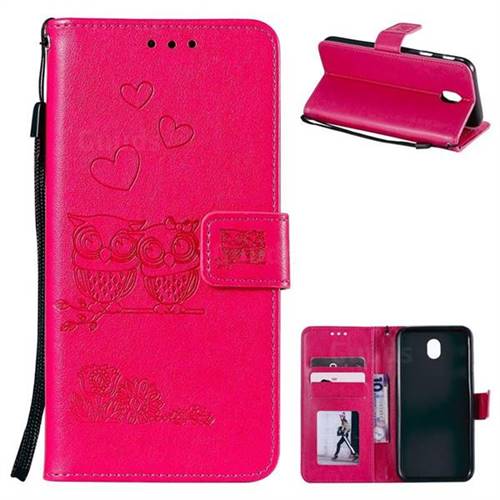Embossing Owl Couple Flower Leather Wallet Case for Samsung Galaxy J5 2017 J530 Eurasian - Red