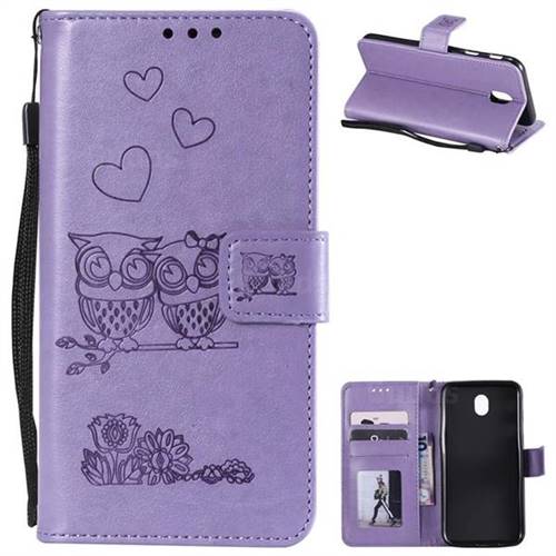 Embossing Owl Couple Flower Leather Wallet Case for Samsung Galaxy J5 2017 J530 Eurasian - Purple