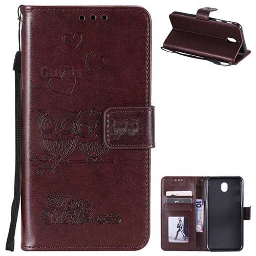 Embossing Owl Couple Flower Leather Wallet Case for Samsung Galaxy J5 2017 J530 Eurasian - Brown