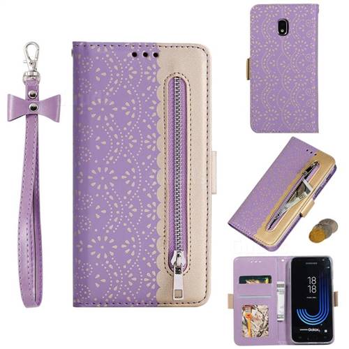 Luxury Lace Zipper Stitching Leather Phone Wallet Case for Samsung Galaxy J5 2017 J530 Eurasian - Purple