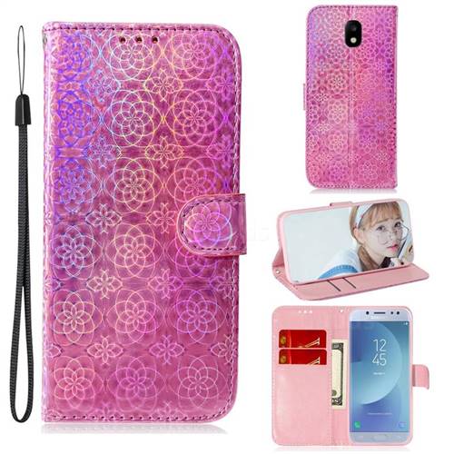 Laser Circle Shining Leather Wallet Phone Case for Samsung Galaxy J5 2017 J530 Eurasian - Pink