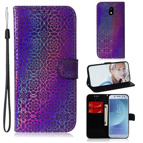 Laser Circle Shining Leather Wallet Phone Case for Samsung Galaxy J5 2017 J530 Eurasian - Purple