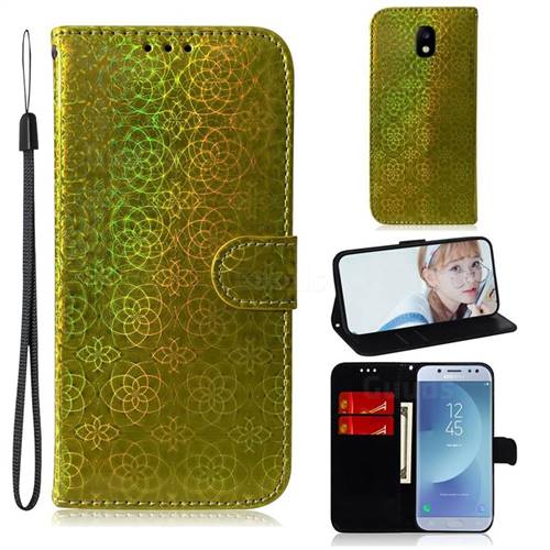Laser Circle Shining Leather Wallet Phone Case for Samsung Galaxy J5 2017 J530 Eurasian - Golden