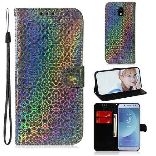 Laser Circle Shining Leather Wallet Phone Case for Samsung Galaxy J5 2017 J530 Eurasian - Silver
