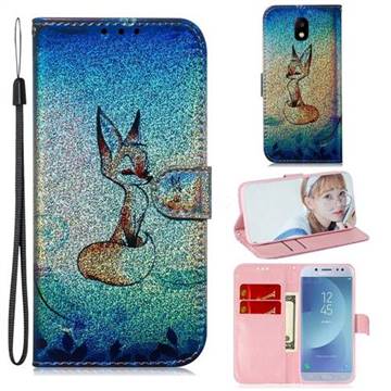 Cute Fox Laser Shining Leather Wallet Phone Case for Samsung Galaxy J5 2017 J530 Eurasian