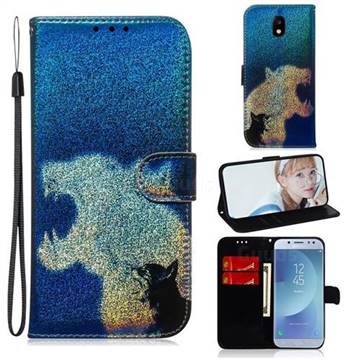 Cat and Leopard Laser Shining Leather Wallet Phone Case for Samsung Galaxy J5 2017 J530 Eurasian