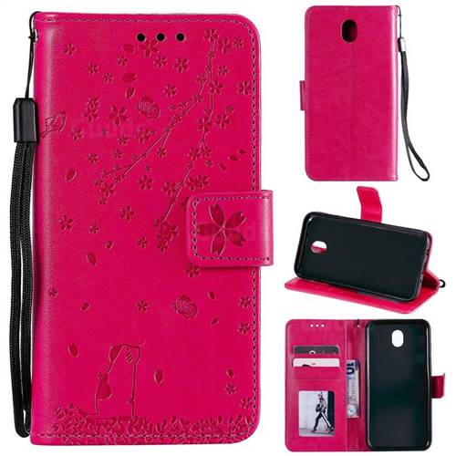 Embossing Cherry Blossom Cat Leather Wallet Case for Samsung Galaxy J5 2017 J530 Eurasian - Rose