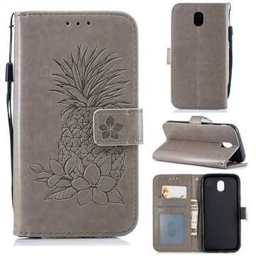 Embossing Flower Pineapple Leather Wallet Case for Samsung Galaxy J5 2017 J530 Eurasian - Gray