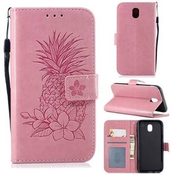 Embossing Flower Pineapple Leather Wallet Case for Samsung Galaxy J5 2017 J530 Eurasian - Pink