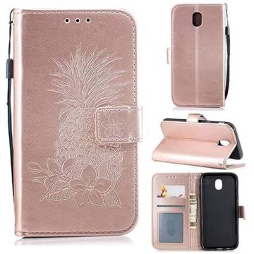 Embossing Flower Pineapple Leather Wallet Case for Samsung Galaxy J5 2017 J530 Eurasian - Rose Gold