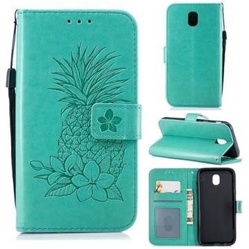 Embossing Flower Pineapple Leather Wallet Case for Samsung Galaxy J5 2017 J530 Eurasian - Mint Green