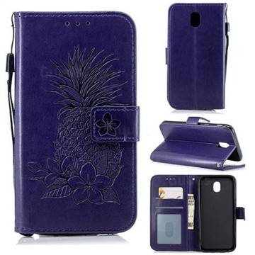 Embossing Flower Pineapple Leather Wallet Case for Samsung Galaxy J5 2017 J530 Eurasian - Purple