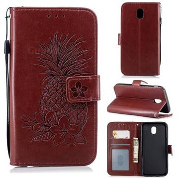 Embossing Flower Pineapple Leather Wallet Case for Samsung Galaxy J5 2017 J530 Eurasian - Brown