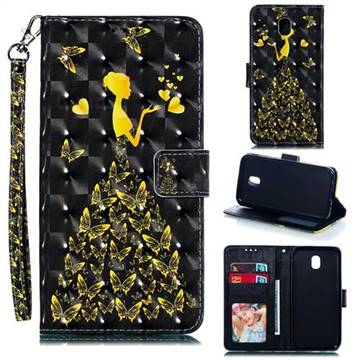 Golden Butterfly Girl 3D Painted Leather Phone Wallet Case for Samsung Galaxy J5 2017 J530 Eurasian