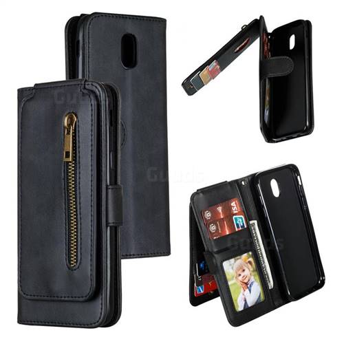 Multifunction 9 Cards Leather Zipper Wallet Phone Case for Samsung Galaxy J5 2017 J530 Eurasian - Black