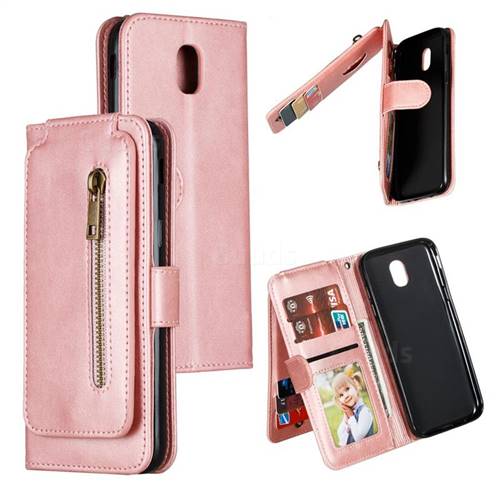 Multifunction 9 Cards Leather Zipper Wallet Phone Case for Samsung Galaxy J5 2017 J530 Eurasian - Rose Gold
