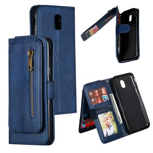 Multifunction 9 Cards Leather Zipper Wallet Phone Case for Samsung Galaxy J5 2017 J530 Eurasian - Blue
