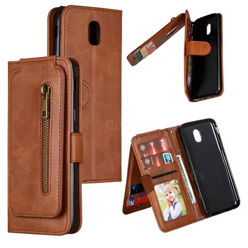 Multifunction 9 Cards Leather Zipper Wallet Phone Case for Samsung Galaxy J5 2017 J530 Eurasian - Brown
