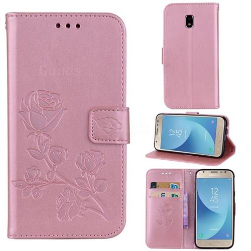 Embossing Rose Flower Leather Wallet Case for Samsung Galaxy J5 2017 J530 Eurasian - Rose Gold