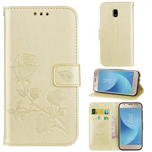 Embossing Rose Flower Leather Wallet Case for Samsung Galaxy J5 2017 J530 Eurasian - Golden