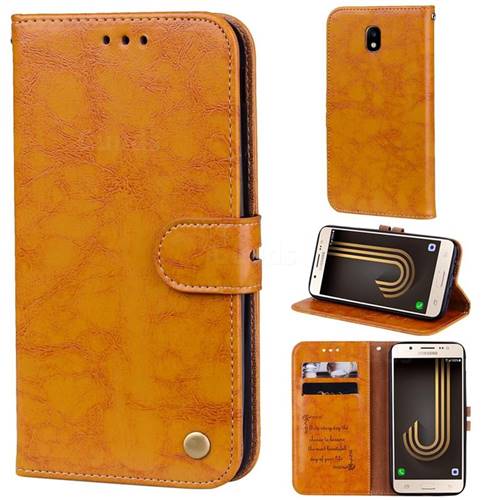 Luxury Retro Oil Wax PU Leather Wallet Phone Case for Samsung Galaxy J5 2017 J530 Eurasian - Orange Yellow