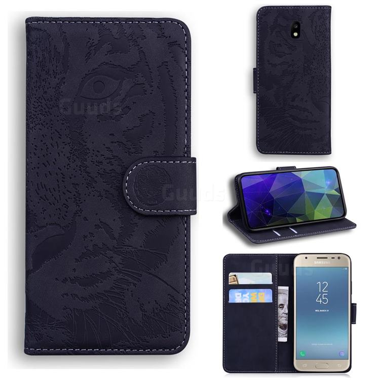 Intricate Embossing Tiger Face Leather Wallet Case for Samsung Galaxy J5 2017 J530 Eurasian - Black