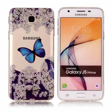 Blue Butterfly Flower Super Clear Soft TPU Back Cover for Samsung Galaxy J5 Prime