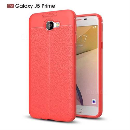 Luxury Auto Focus Litchi Texture Silicone TPU Back Cover for Samsung Galaxy J5 Prime - Red