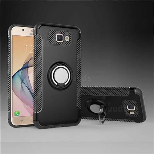 Armor Anti Drop Carbon PC + Silicon Invisible Ring Holder Phone Case for Samsung Galaxy J5 Prime - Black