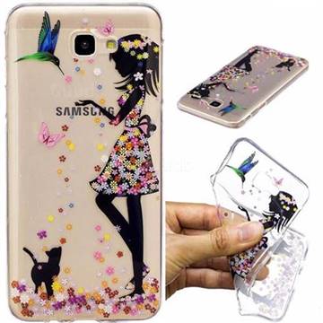 Cat Girl Flower Super Clear Soft TPU Back Cover for Samsung Galaxy
