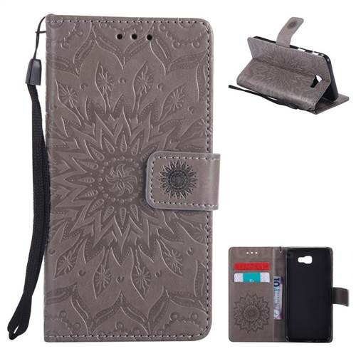 Embossing Sunflower Leather Wallet Case for Samsung Galaxy J5 Prime - Gray