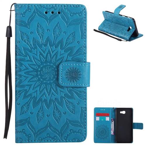 Embossing Sunflower Leather Wallet Case for Samsung Galaxy J5 Prime - Blue