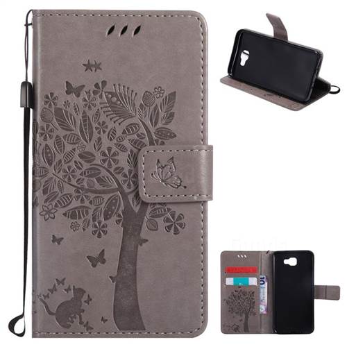 Embossing Butterfly Tree Leather Wallet Case for Samsung Galaxy J5 Prime - Grey