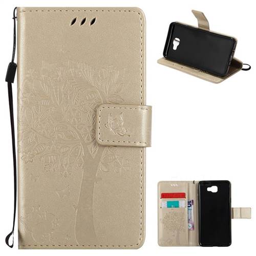 Embossing Butterfly Tree Leather Wallet Case for Samsung Galaxy J5 Prime - Champagne