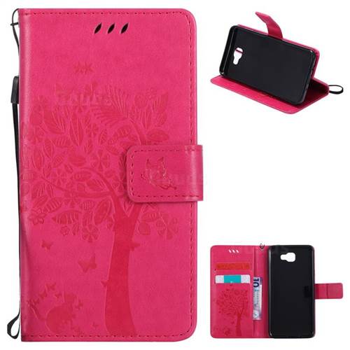 Embossing Butterfly Tree Leather Wallet Case for Samsung Galaxy J5 Prime - Rose