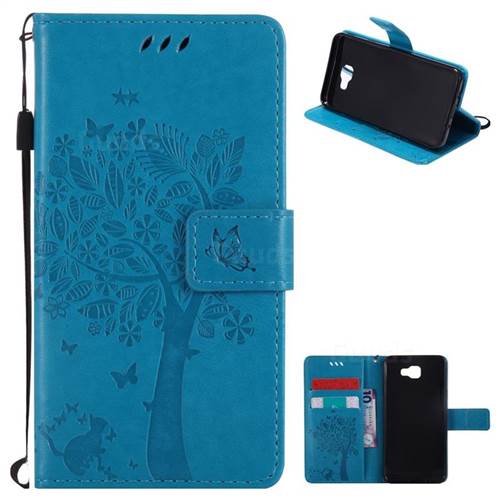 Embossing Butterfly Tree Leather Wallet Case for Samsung Galaxy J5 Prime - Blue