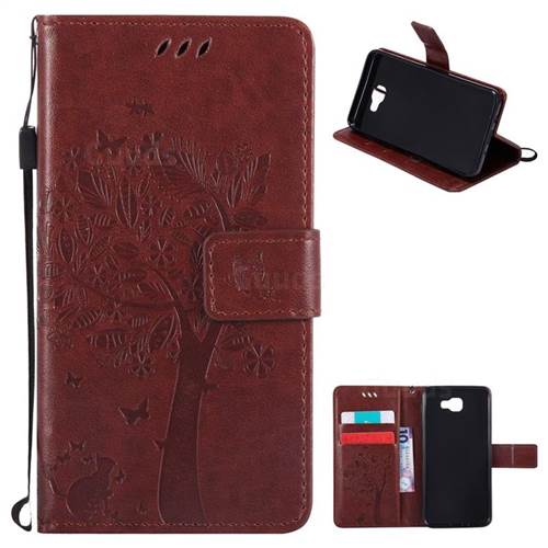 Embossing Butterfly Tree Leather Wallet Case for Samsung Galaxy J5 Prime - Brown